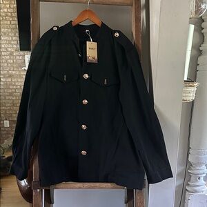 MANLY BLACK GOLD BUTTON DOWN SHIRT HIGH COLLAR MEN 2XL NEW